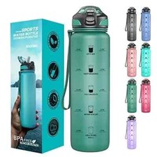 Taspire 1L Time-Marked Water Bottle with Straw, Leakproof & BPA-Free Tritan