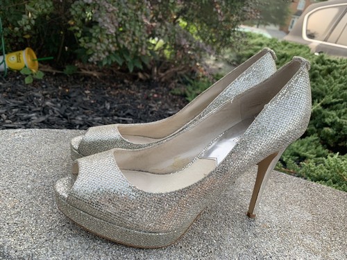 silver sparkle platform heels