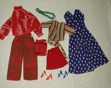 Vintage Clone Maddie Mod Barbie 70s Blue Red Floral Jumpsuit Top Pants Skirt Lot