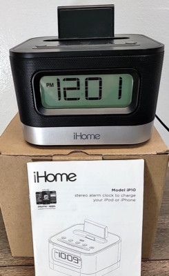 iHome IP10 Alarm Clock Space Saving Wake Sleep Lighting Dock FM Radio Speaker