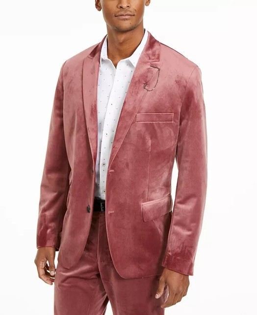 Mens Velvet Suit Jacket Pink Dusty Rose 