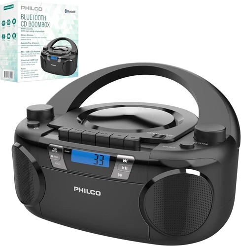 مشغل أقراص مضغوطة محمول Philco Boombox Bluetooth مع مشغل كاسيت الكل في واحد