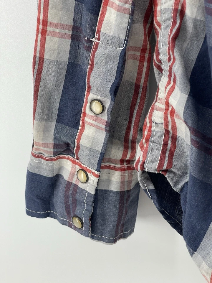 Camisa a Presión Ditch Plains Perla Para Hombre Talla Pequeña Manga Larga Roja Blanca Azul A Cuadros Foto 3 de 4