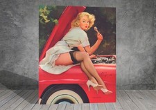 Gil Elvgren Mechanic  CAR  Woman Vintage Pin Up Girl CANVAS ART PRINT  1639
