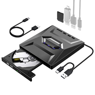 Externer DVD CD Laufwerk USB 3.0 DVD/CD/VCD Extern mit SD/TF & USB-Anschlüssen