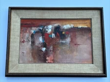 VINTAGE ABSTRACT PAINTING MYSTERY ARTIST EXPRESSIONISM 1970'S SIGNED OIL