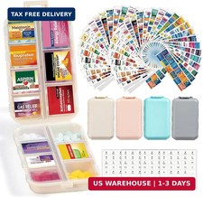 4 Pack 14 Grids Travel Pill Organizer Box with 830-Pcs 2 Set Medicine Name Labe