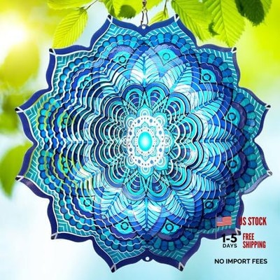 Goolyrusim Wind Spinner 12inch 3D Stainless Steel Wind Mandala Rich Blue