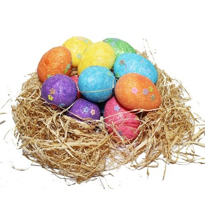 Ostern Glitzer Eier 12 Stück mit Grashaube basteln Dekoration, Basteln