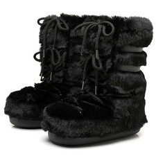 Fur Boots for Women, Furry Faux Fur Fuzzy Fluffy Women Snow 10-11 Narrow Black