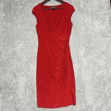 Lauren Ralph Lauren Dress Womens 8 Red Faux Wrap Sheath Ruched Stretch
