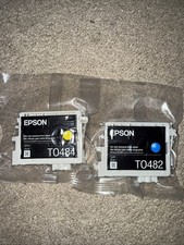 Epson T0482 Cyan Blue Color Ink Print Cartridge and TO484 Yellow Color Ink