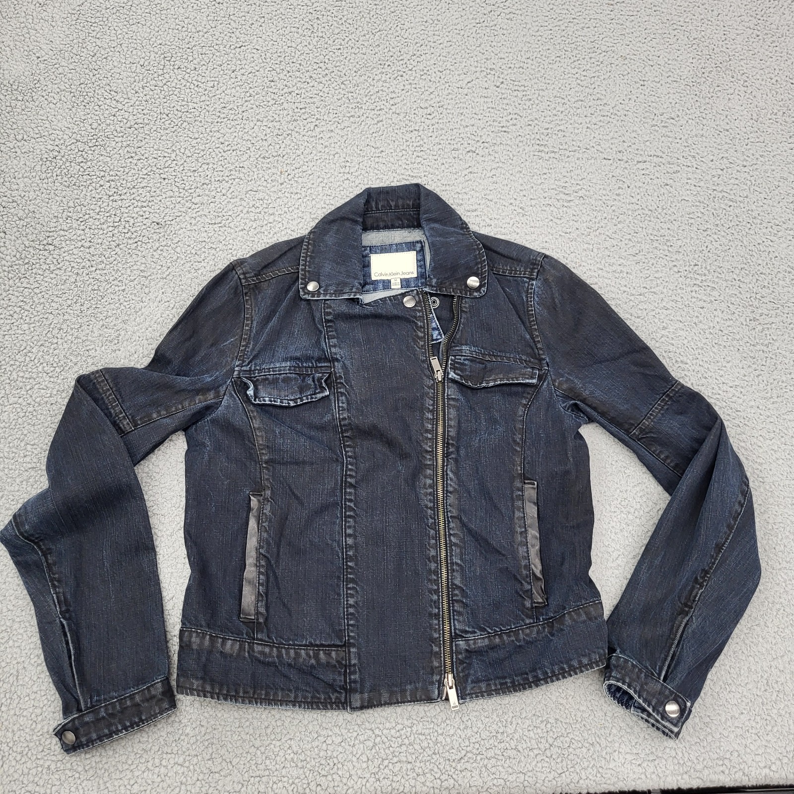 Denim Jacket Womens Medium Blue Full Zip Pockets