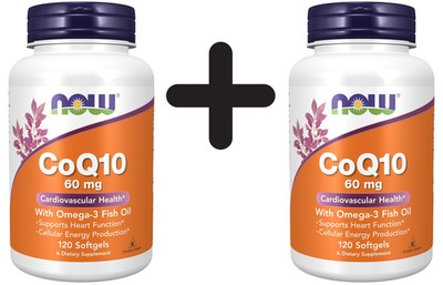 2 x NOW Foods CoQ10, 60mg with Omega-3 - 120 softgels (204,12 EUR/kg)