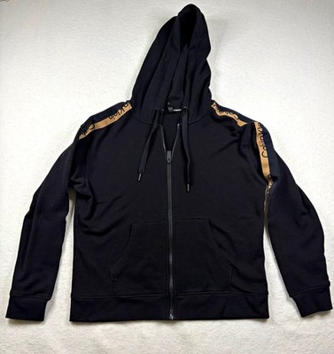 Calvin Klein Performance Womens L Black Tan Logo Tape Full Zip Hoodie