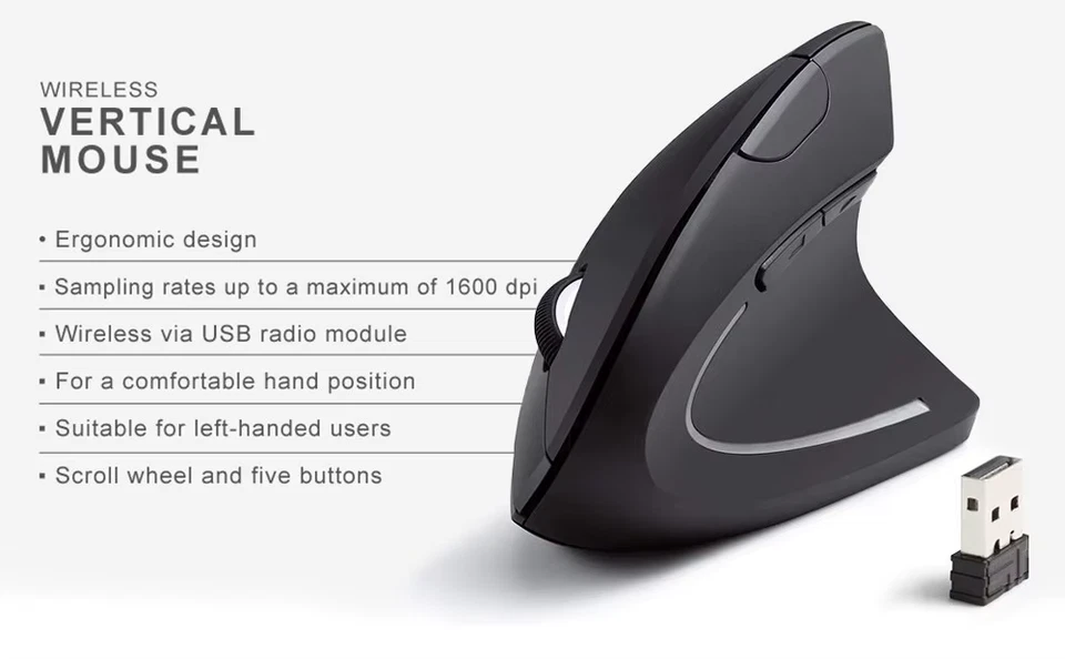 Vertical Mouse Ergonomic 2.4GHz Wireless Optical Mice 3 Adjustable DPI 800/1200/ - Image 3 of 4