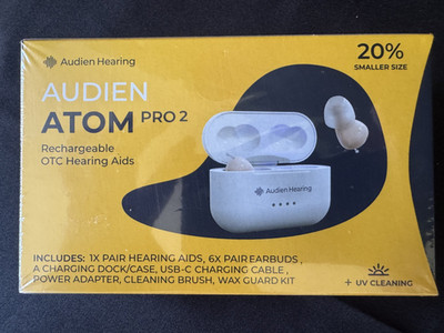 Audien Atom Pro 2 ITE Rechargeable OTC Hearing Aids Factory Sealed