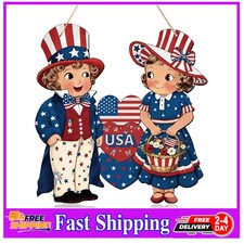 4th of July Patriotic Wooden Hanging Sign Independence Day Front Door Decor