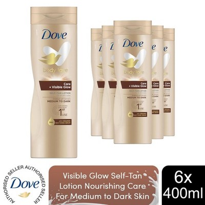 Dove Visible Glow Selbstbräuner Lotion pflegende Pflege für mitteldunkle Haut, 6x400ml