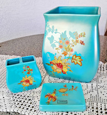 J Queen New York Key Largo Ceramic Bathroom Set Basket Toothbrush  Soap Holder