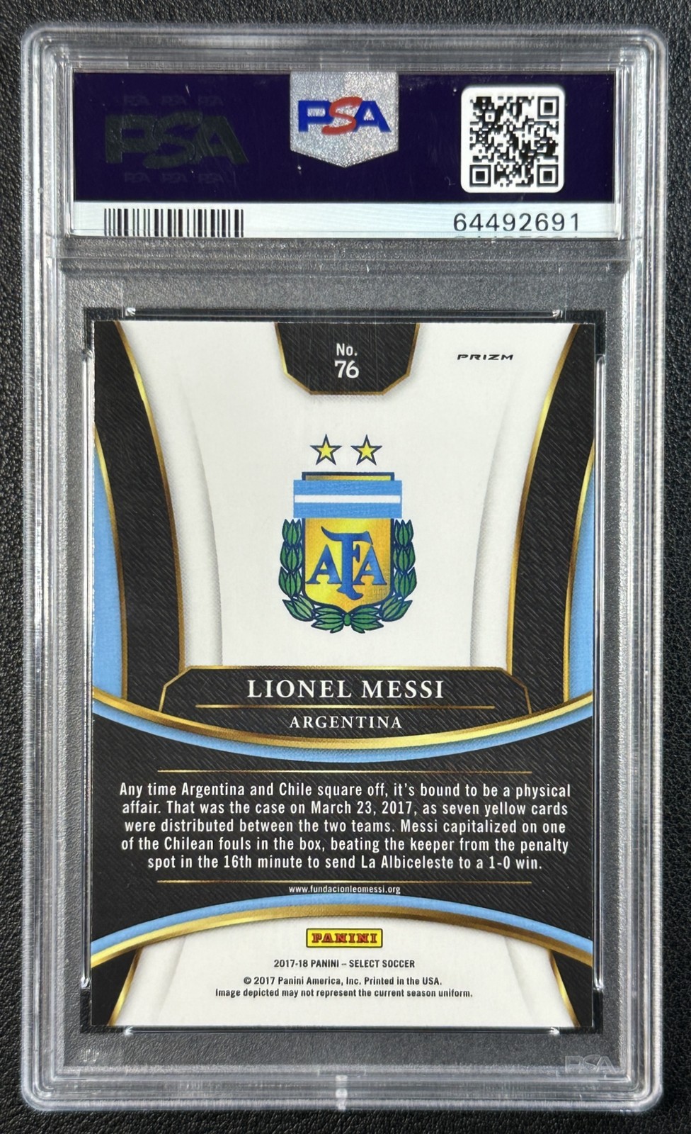 LIONEL MESSI PSA 10 2017 PANINI SELECT #76 CHECKERBOARD PRIZM SP TERRACE 2691 view 2