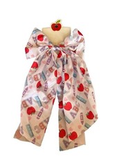 Back to School Satin Hair Bow with Tail - ABC Apple and Crayons Print