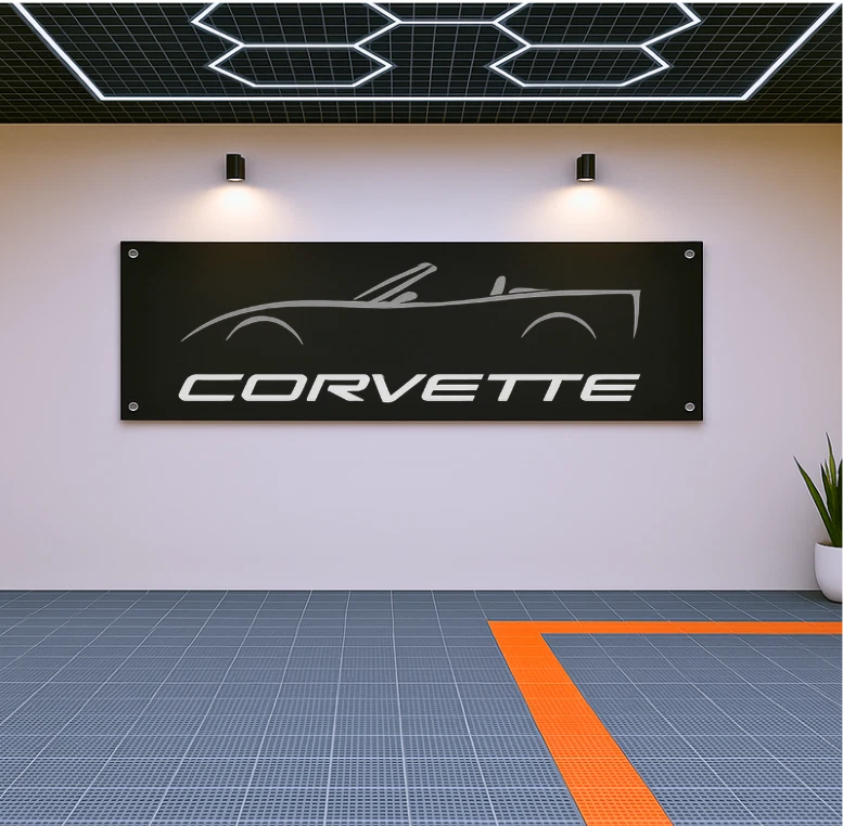 Corvette C6 Convertible Flag Banner 71x24" – Garage Wall Decor for Car Fans - Image 4 of 4