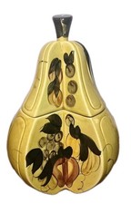 Vintage Pear Shaped Ceramic Cookie Jar Hand-Painted FruitYellow Kitchen Canister