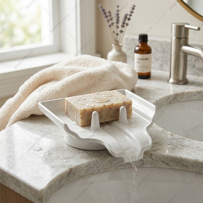 1pc Soap Dishes Holder Self Draining Box Saver Suction Cup Bathroom