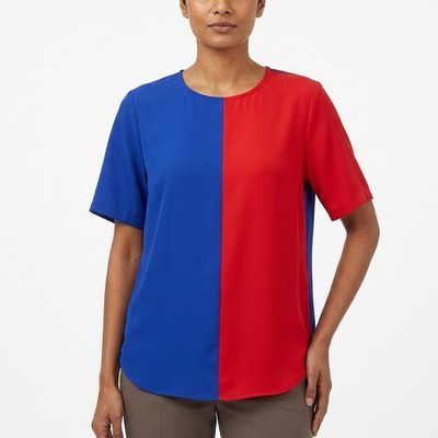 ALYSSA CARR  Blue Colorblock Lightweight Top Women Short Sleeve Size L