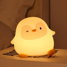 Penguin Night Light, Squishy Silicone Lamp for Kids - Tap Control 2 Brightness