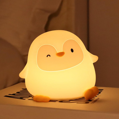 Penguin Night Light, Squishy Silicone Lamp for Kids - Tap Control 2 Brightness