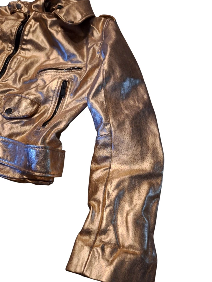 ZARA METALLIC ROSE GOLD LEATHER MOTO JACKET SIZE MEDIUM  - Image 2 of 4