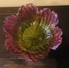 Vintage Carnival Art Glass Beautiful Hand Blown Floral Bowl Pink Yellow 9"