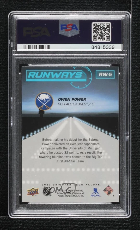 2022-23 Upper Deck Allure Runways Owen Power #RW-5 PSA 10 GEM MT Rookie RC - Image 2 of 2