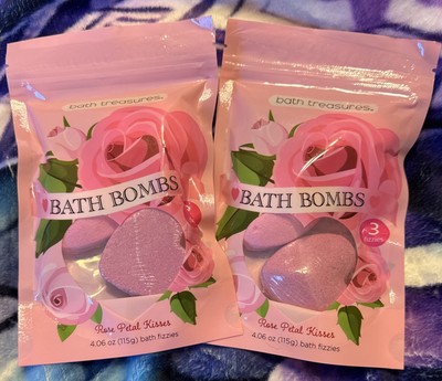 2PK! Bath Treasures Bath Bombs ROSE PETAL KISSES 4.06 Oz 3 Fizzies Each Package