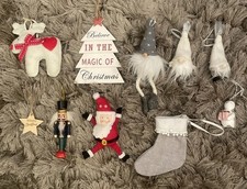 Bundle of 10 Christmas Tree Decorations Gonks Santa Penguin Stocking Nutcracker