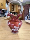 Fenton Glass Legacy Collection Hand Painted Decorative Basket Red Floral