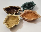 Hull Drip Pottery Maple Leaf Dish Brown Green Set 4