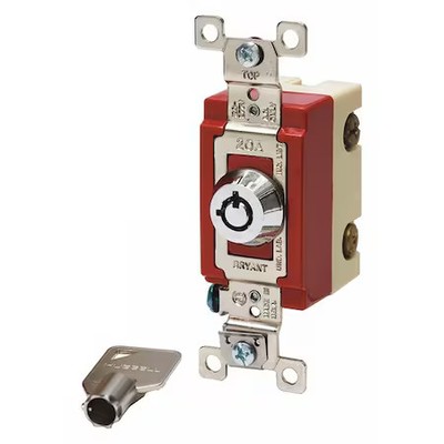 Bryant 4903Rkl Wall Switch, 2 Hp, Locking, 20 A, Silver