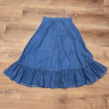 Vintage Spiegel Blue Denim Midi Skirt with Ruffle Hem 11/12