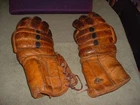 OLD VINTAGE ANTIQUE HOCKEY GLOVES WELL WORN
