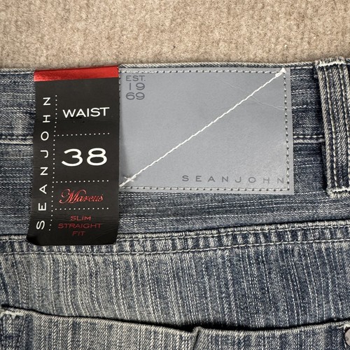 Sean John Jeans Mens 38x34 Marcus Slim Straight Fit Denim Whiskered Classic NWT - Picture 17 of 19