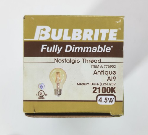 Bulbrite 776902 4.5W LED A19 2100K FILAMENT NOSTALGIC E26 Dimmable Bulb 10 Pack - Picture 9 of 13