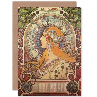 Alphonse Mucha Jugendstil Altmeister Gemälde Repro Blanko Grußkarte