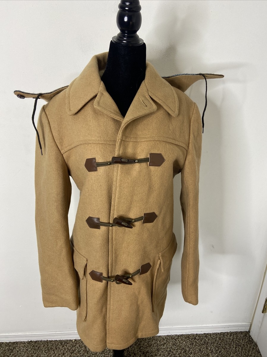 Vintage Mitchell Wool Duffle Coat 70s Toggle Plaid Lined Winter