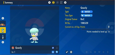 Pokemon Scarlet & Violet 6IV Shiny Quaxly Max EVs