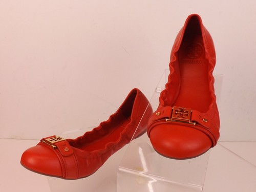NUEVO EN CAJA ZAPATOS PLANOS DE BALLET TORY BURCH CUERO NARANJA AMBROSO DORADO REVA PUNTERA 9 - Imagen 9 de 12
