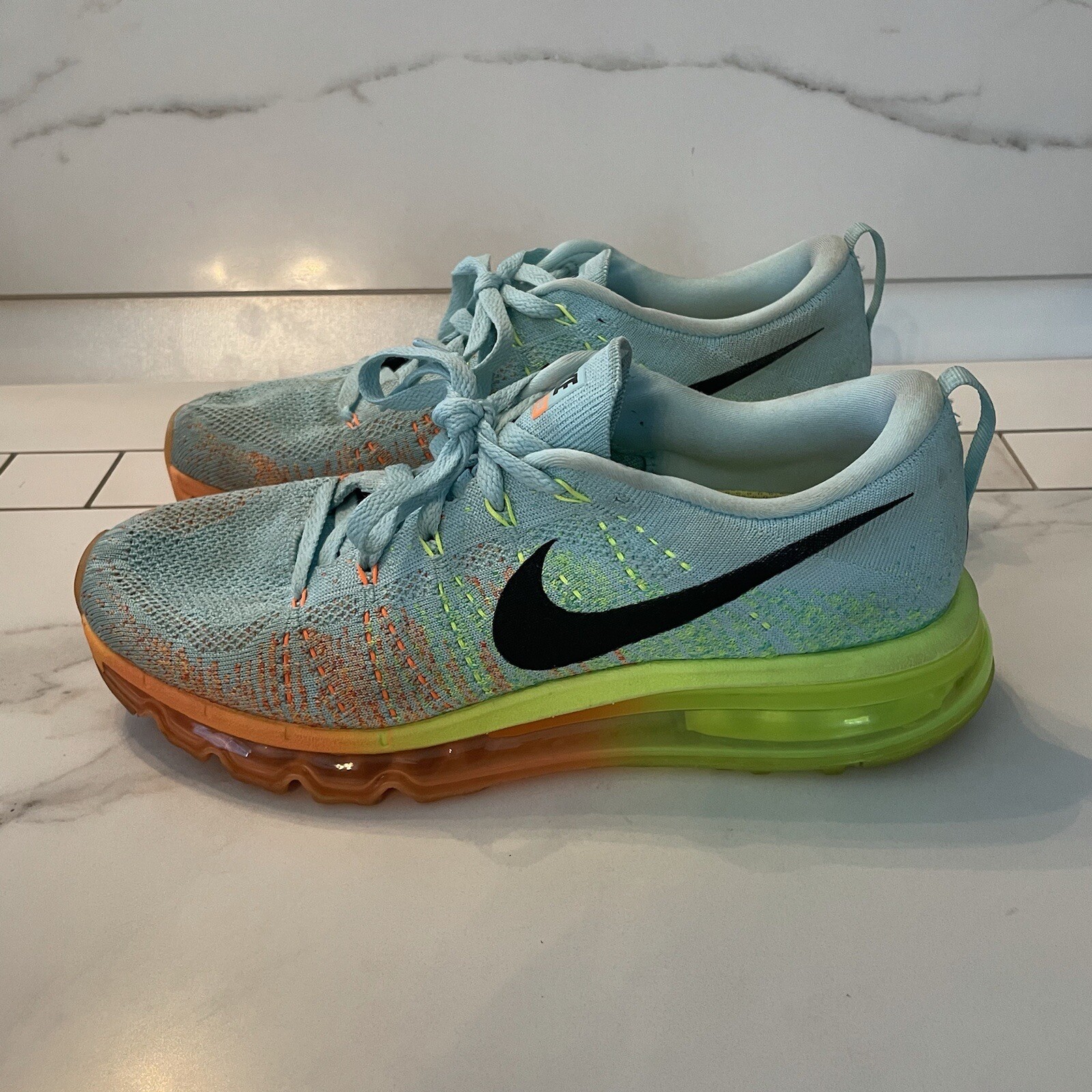 Size 9 - Nike Flyknit Air Max Atomic Orange/Black/Glacier Ice/Volt 2014 for  sale online | eBay