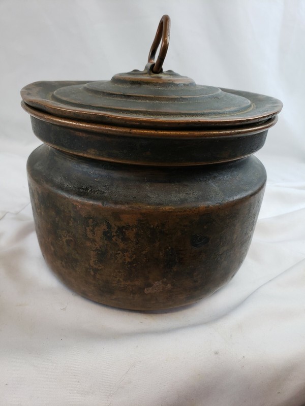 Attractive antique 19th C. covered pot, heavily patinated